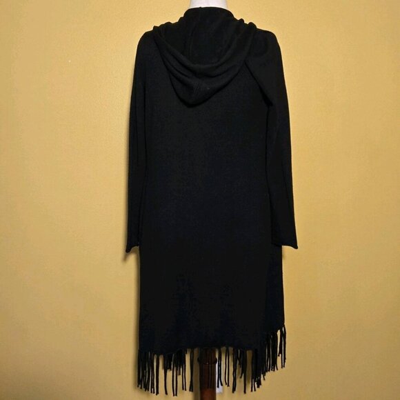 Kenar Black Hooded Long Cardigan Fringe Small Long Sleeved Boho Whimsygoth Wool - Picture 2 of 7
